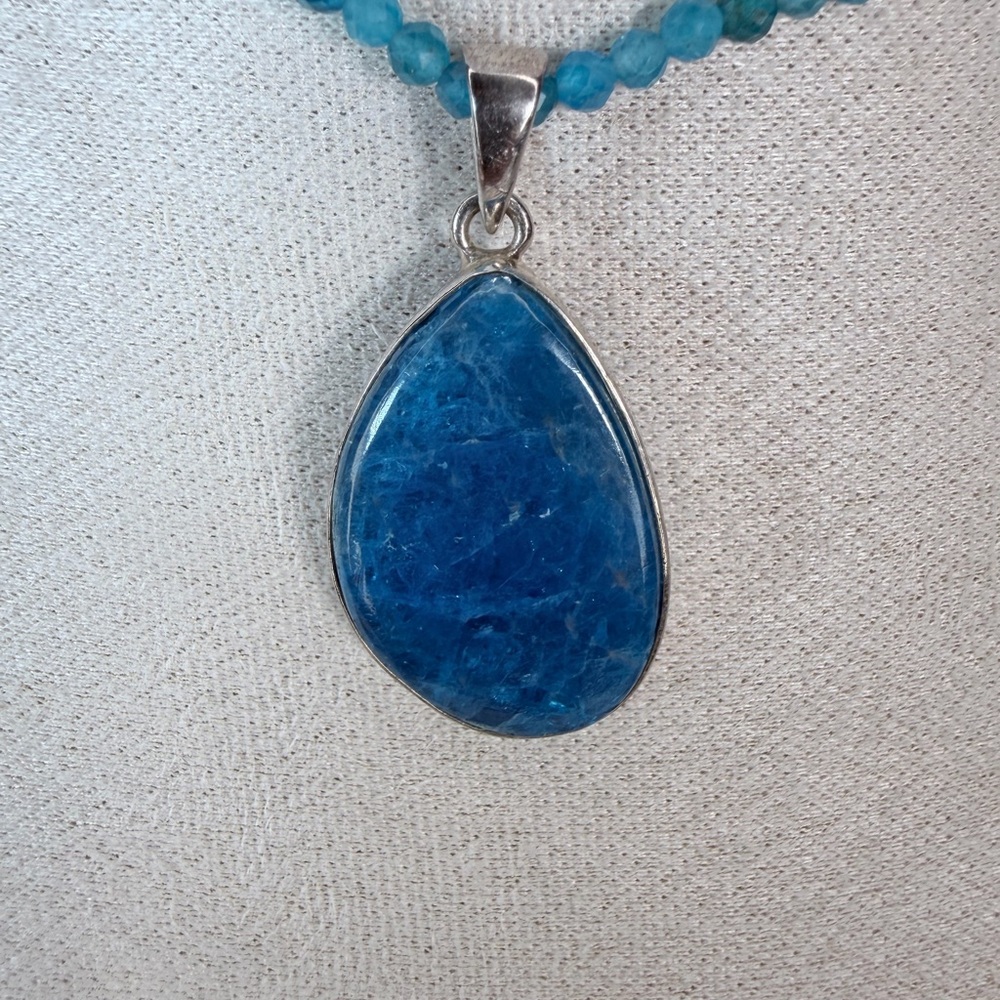 Aaa Blue Apatite Pendant Solid 925 Madagascar Ext… - image 1